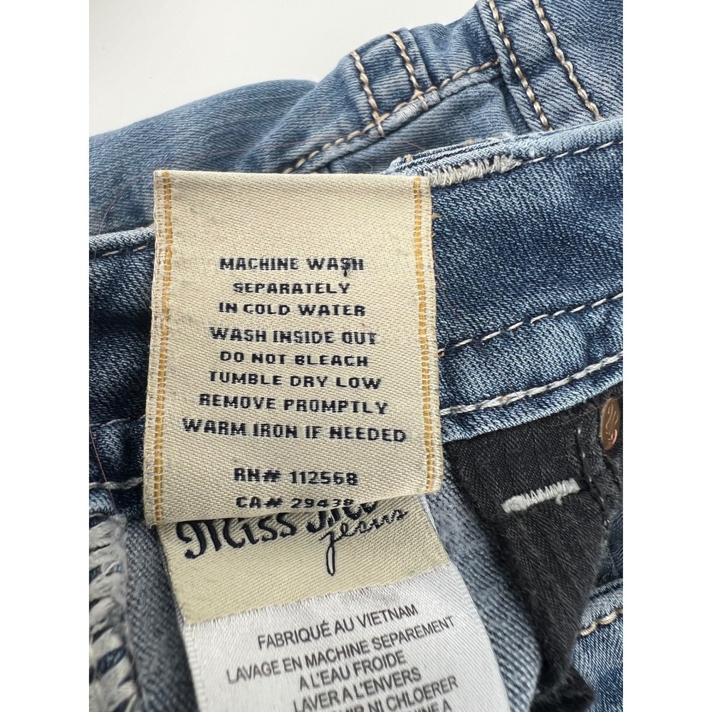 Miss Me Standard Boot Jeans 26 Wing Back Pocket Rhinestone Raw Hem Medium Wash - Picture 8 of 10